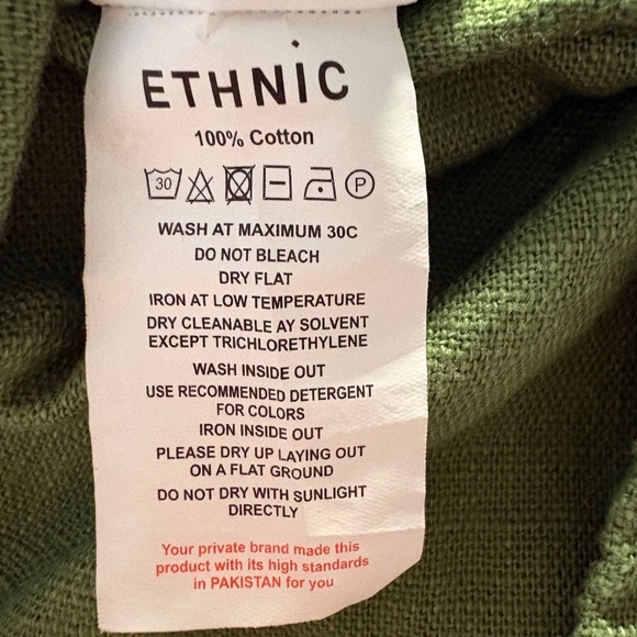 Ethnic Green Embroidered Pakistani Cotton Phiran 3/4 Sleeve Dress Women's Small - Picture 11 of 11